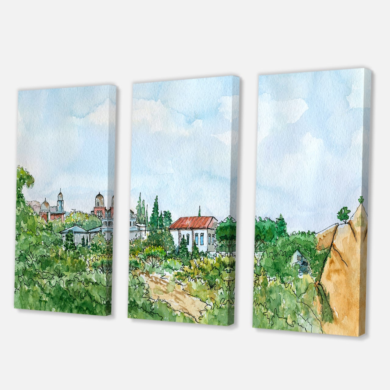 Designart - White House With Red Roof In The Countryside - Traditional Canvas Wall Art Print